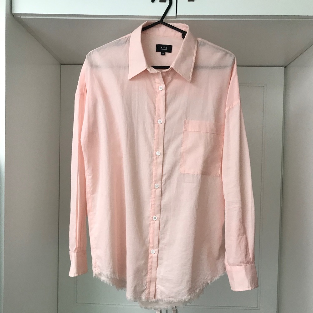 Line the Label Women’s 💯 % Cotton Pink Button up Long Sleeve Shirt US S